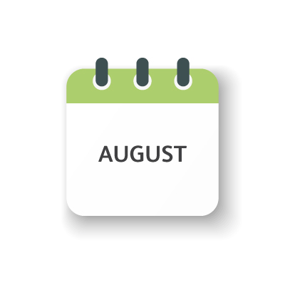 Kalenderblatt für den Monat August im Veranstaltungskalender von VIVISOL Intensivservice.