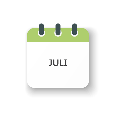 Kalenderblatt für den Monat Juli im Veranstaltungskalender von VIVISOL Intensivservice.