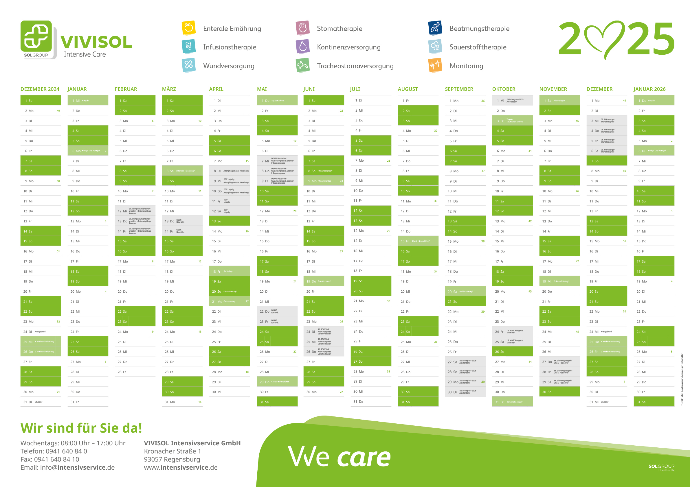 Der offizielle Veranstaltungskalender der VIVISOL Intensivservice GmbH für das Jahr 2025.