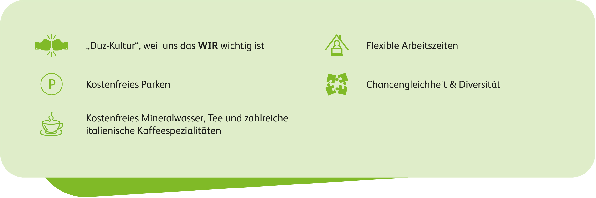 Liste der Arbeitgeberleistungen von VIVISOL Intensivservice mit Icons für Mitarbeiter auf Minijob Basis